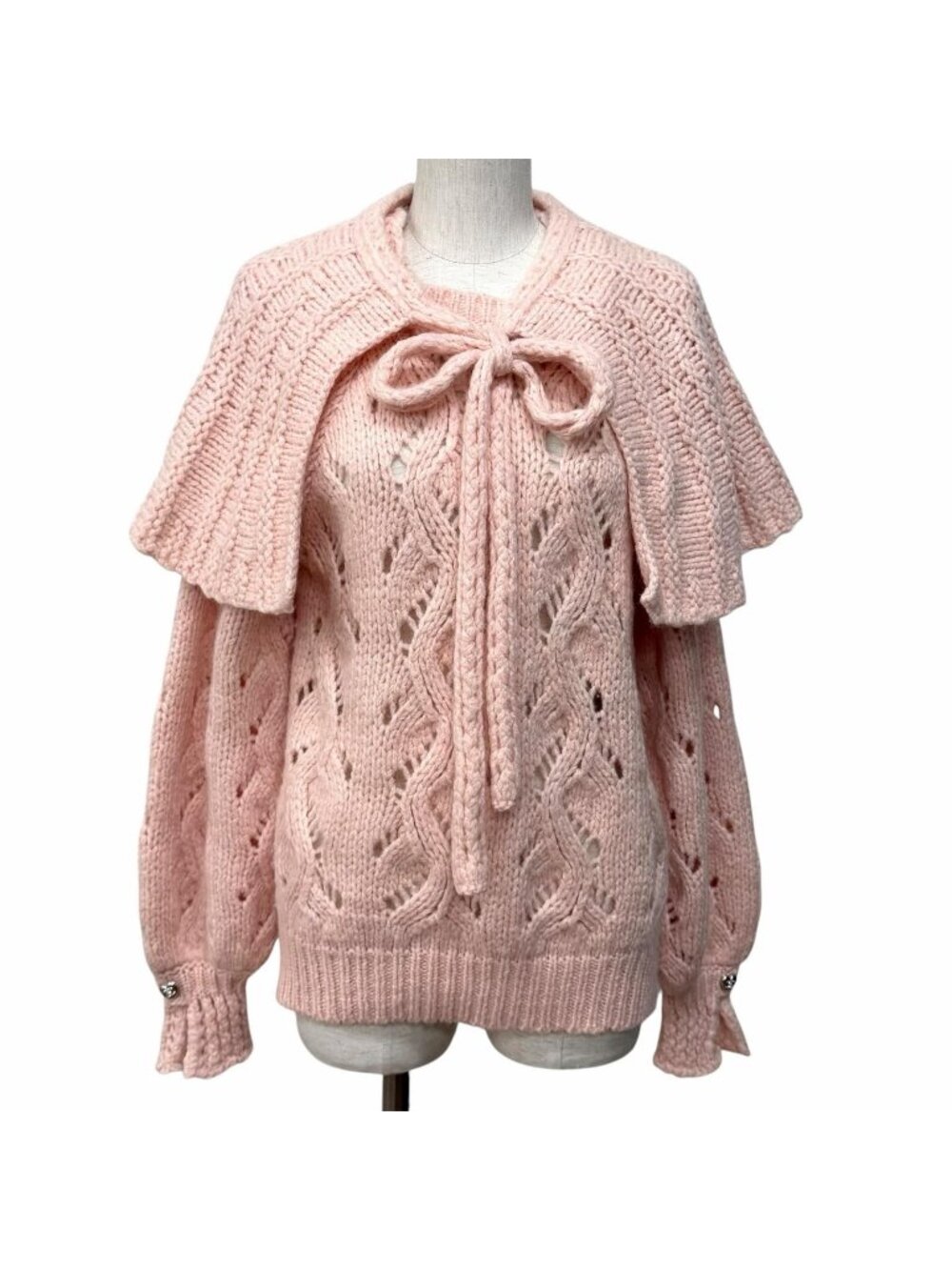 Chanel 21B Wool Alpaca Blend with Cape Rhinestone CC Logo Key Knit Pink 40